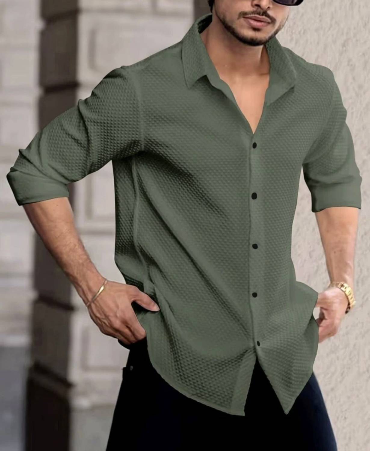 Men Regular Fit Self Design Spread Collar Casual Shirt - Image 4