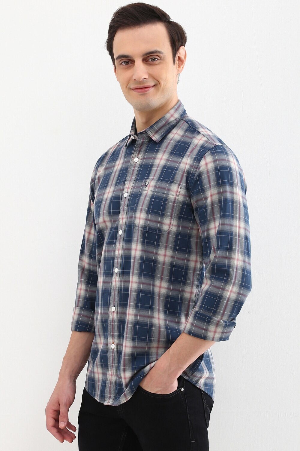 Image of Allen Solly Men Checkered Casual Blue Shirt