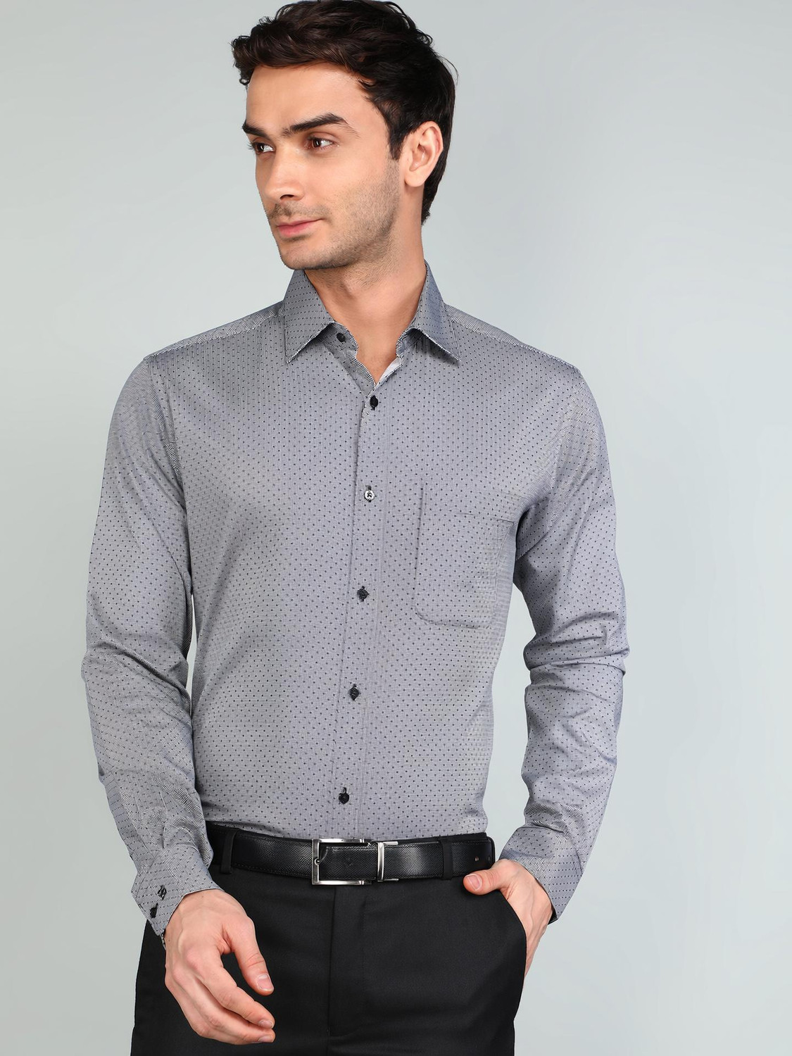 Image of Raymond Men Printed Formal Black Shirt