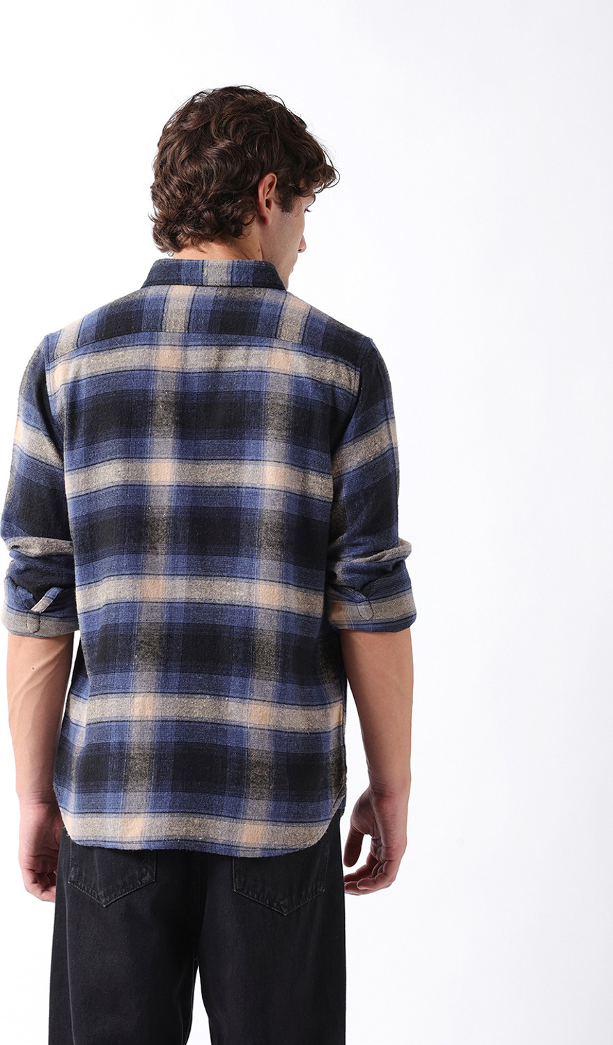 Image of THE BEAR HOUSE Men Checkered Casual Blue Shirt
