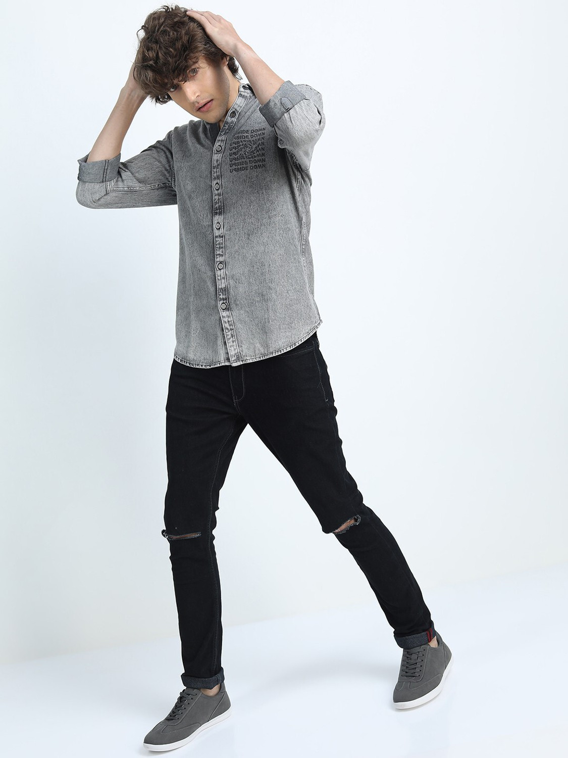 Image of HIGHLANDER Men Solid Casual Grey Shirt