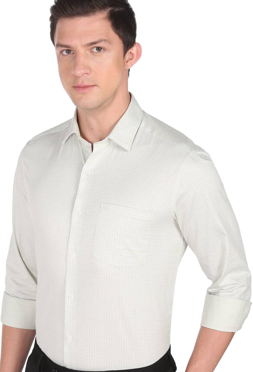 ARROW Men Printed Formal Green Shirt