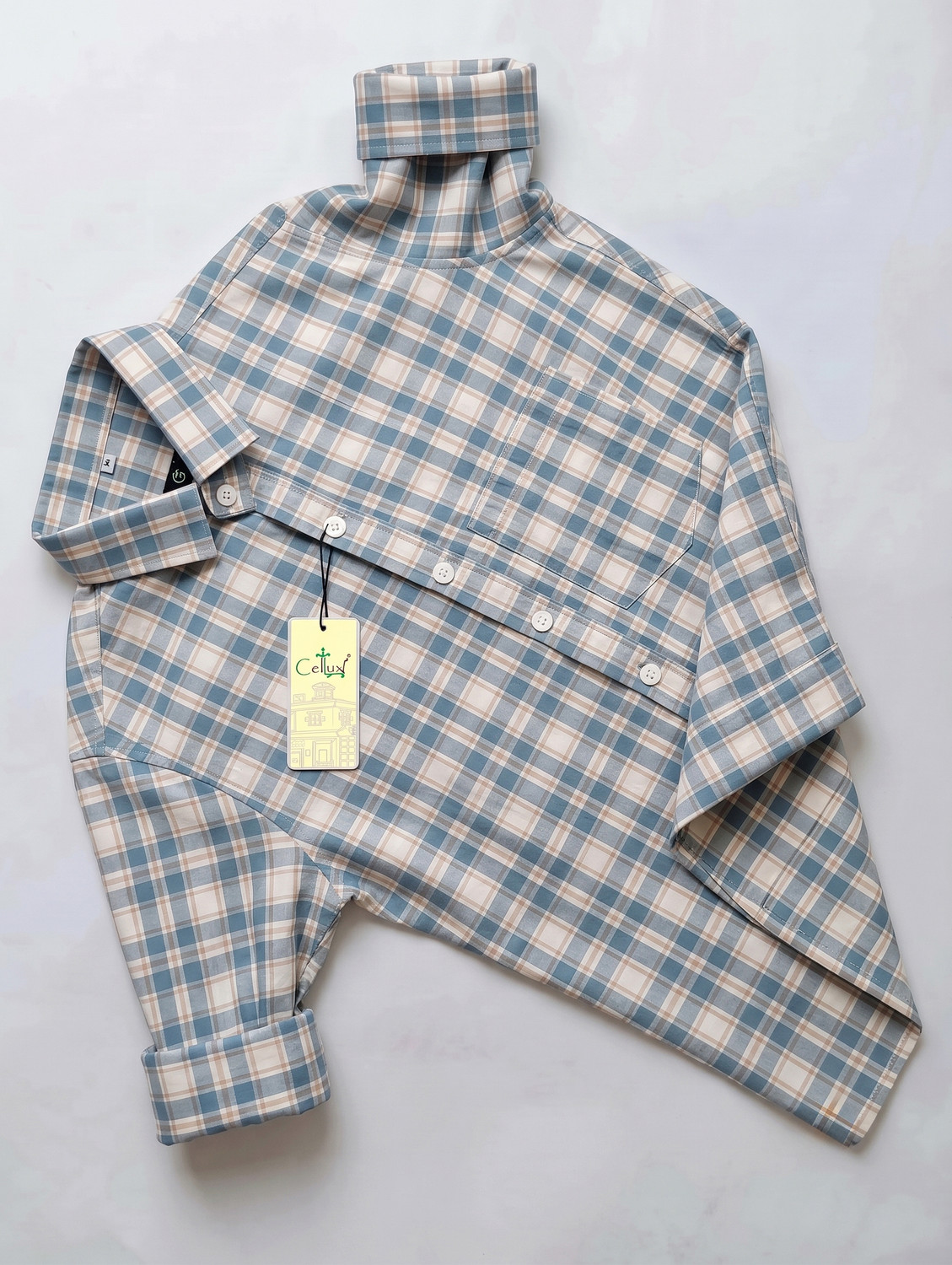 Image of CELLUX Men Checkered Casual Light Blue Shirt
