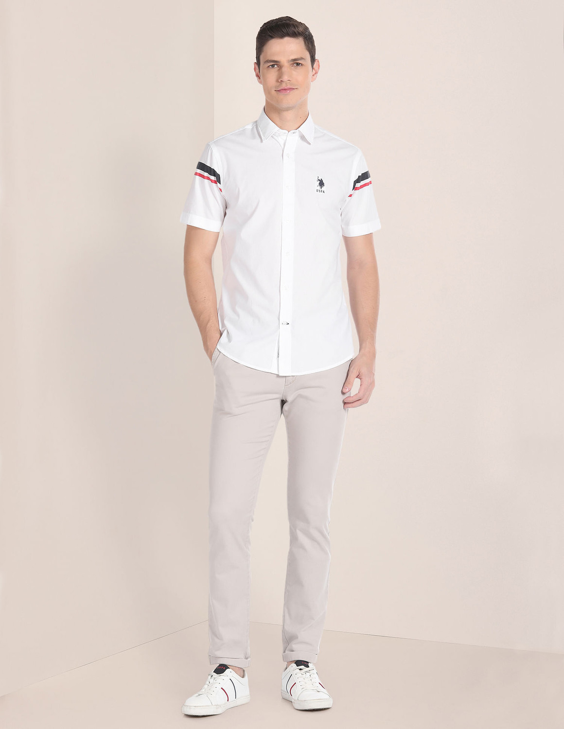 Image of U.S. POLO ASSN. Men Solid Casual White Shirt