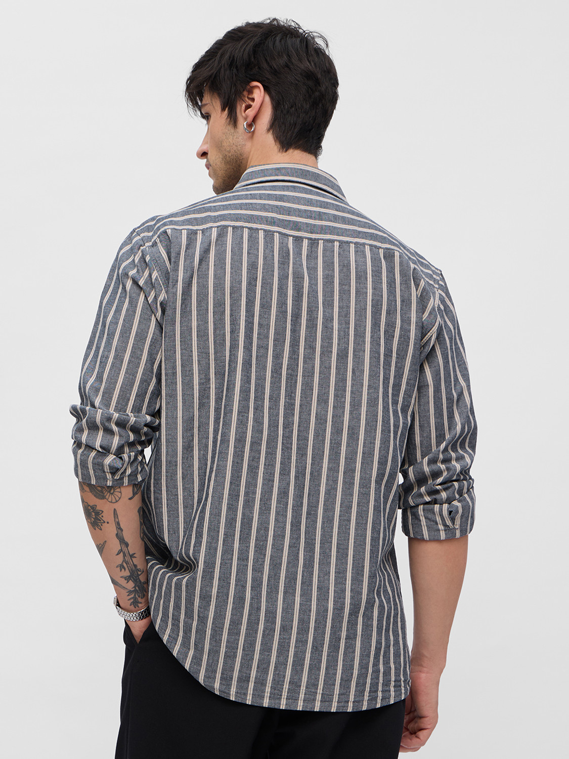 Image of The Souled Store Men Striped Casual Grey Shirt