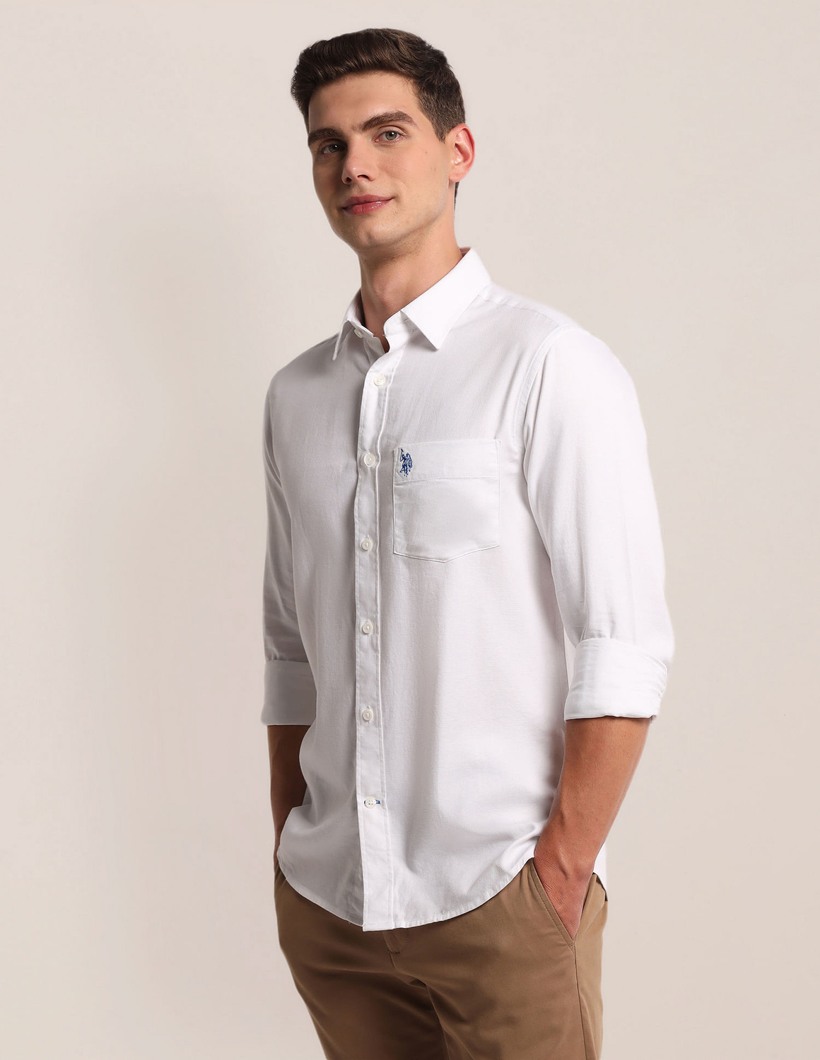 Image of U.S. POLO ASSN. Men Solid Casual White Shirt