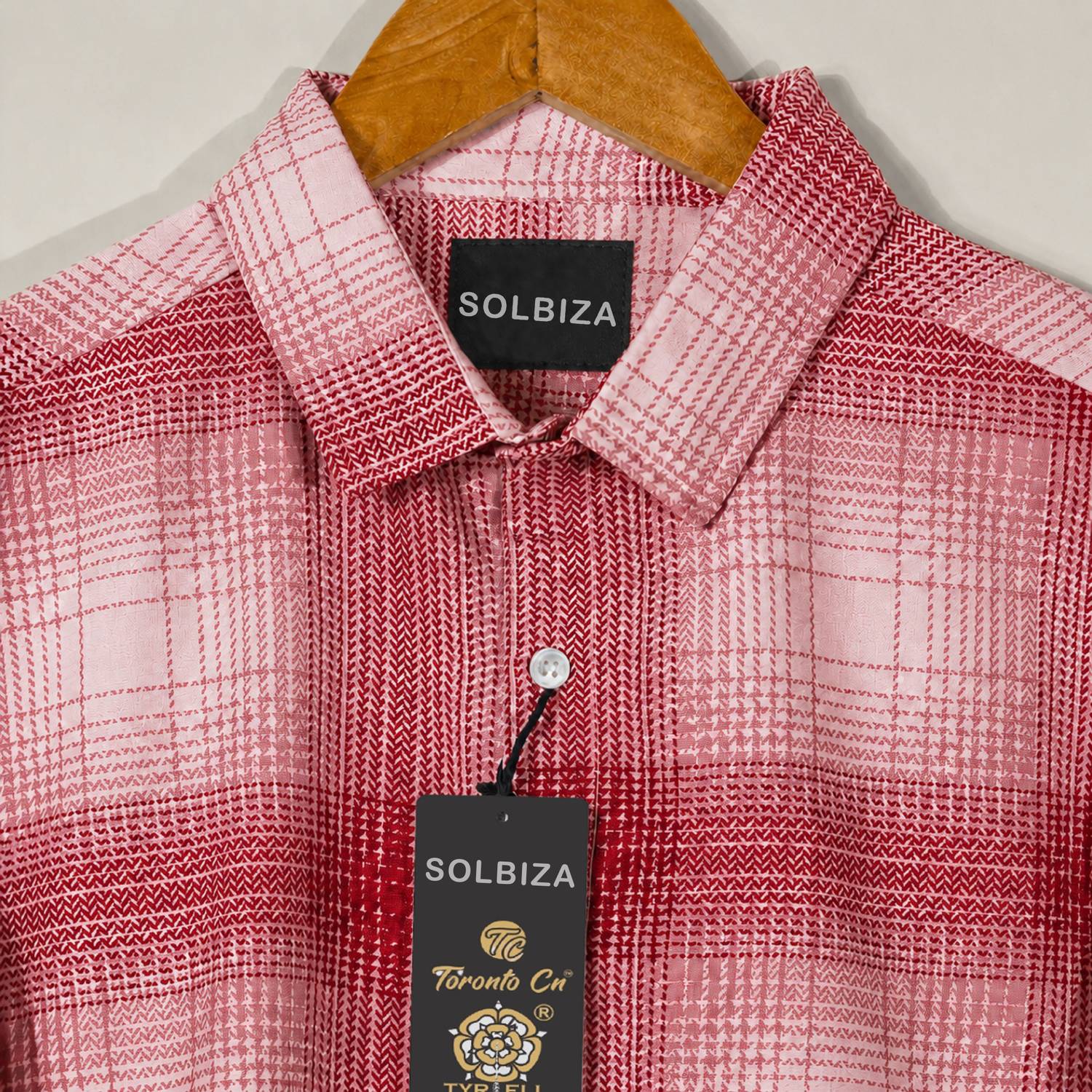 Solbiza Men Checkered Casual White, Red Shirt - Image 3