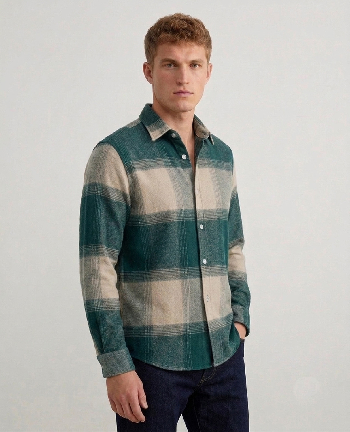 Image of DEEMOON Men Checkered Casual Green Shirt