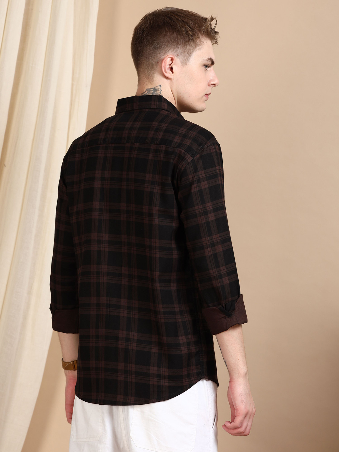 Image of ALLWIN PAUL Men Checkered Casual Brown Shirt