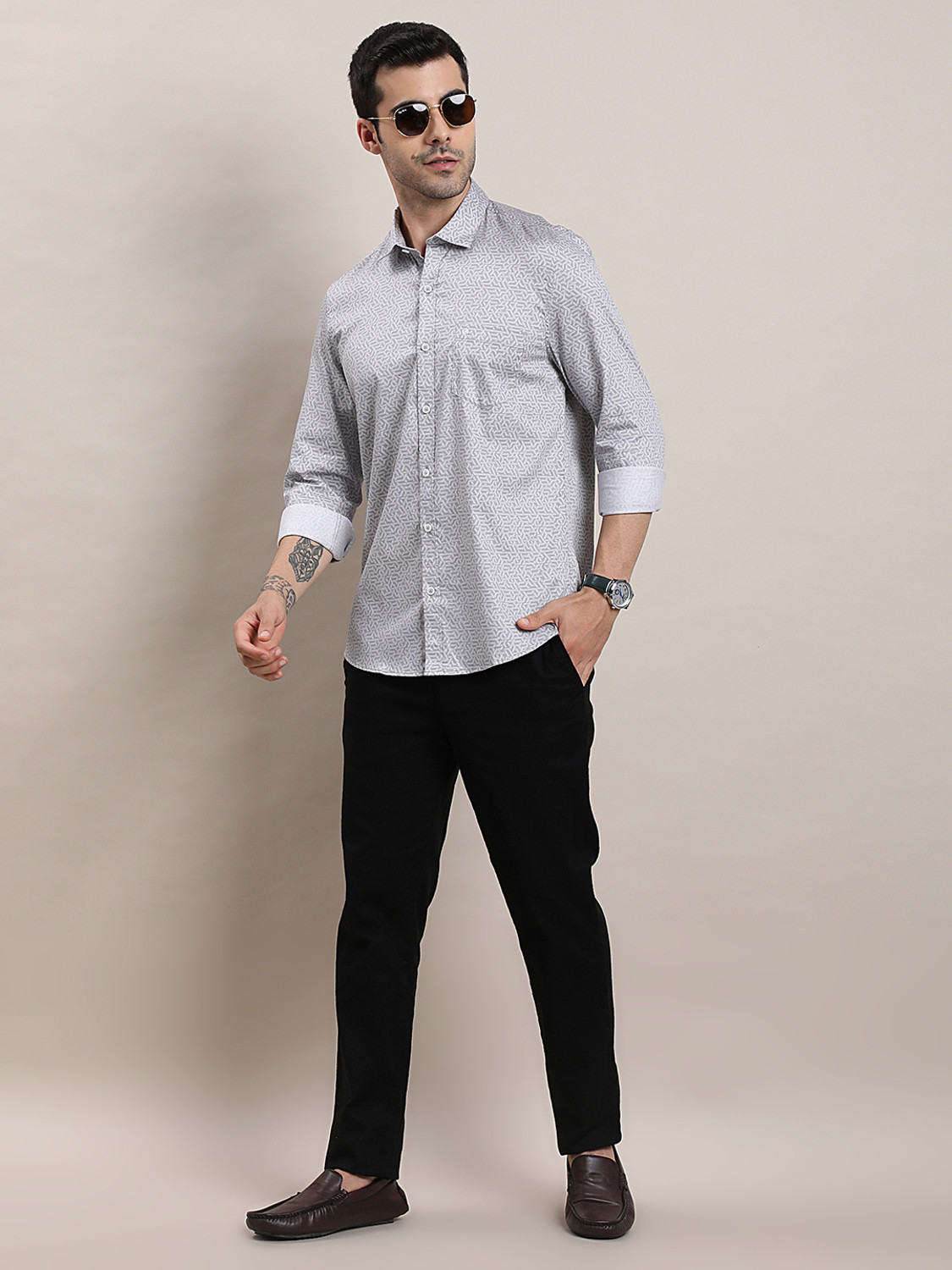 Image of TURTLE Men Printed Casual Grey Shirt