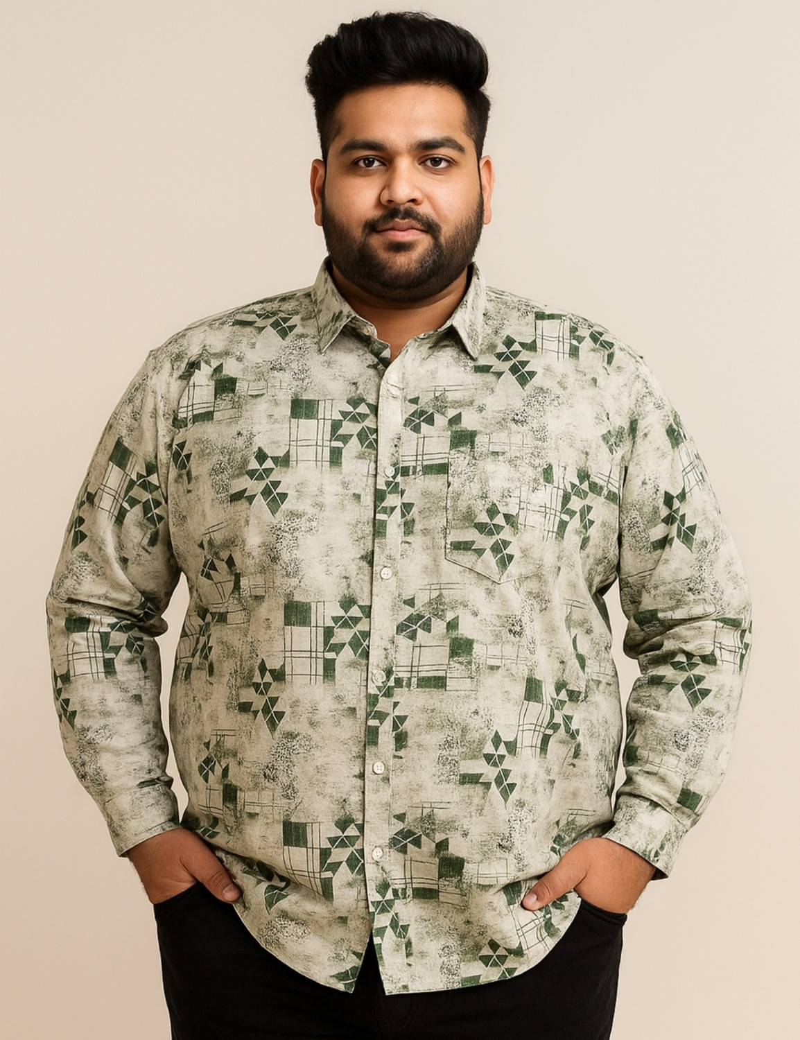 Image of Saroo Men Printed Casual Light Green, Dark Green Shirt
