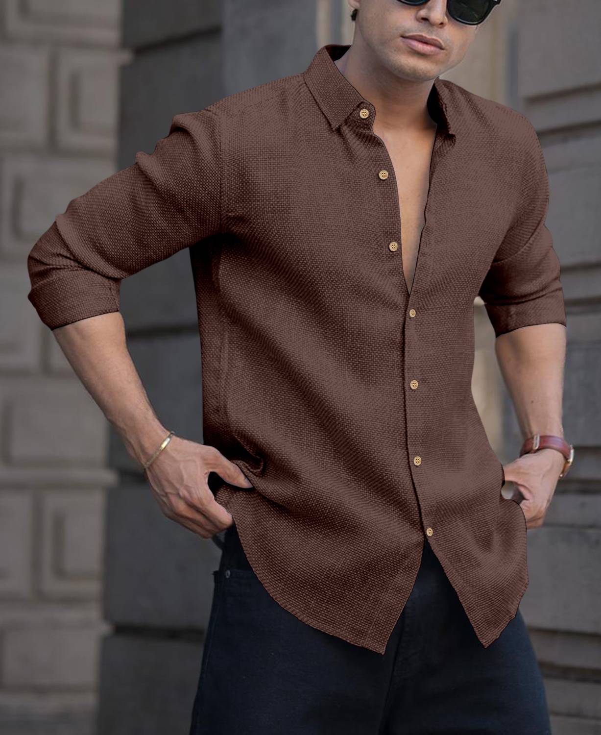 MAMREE Men Brown Casual Shirt