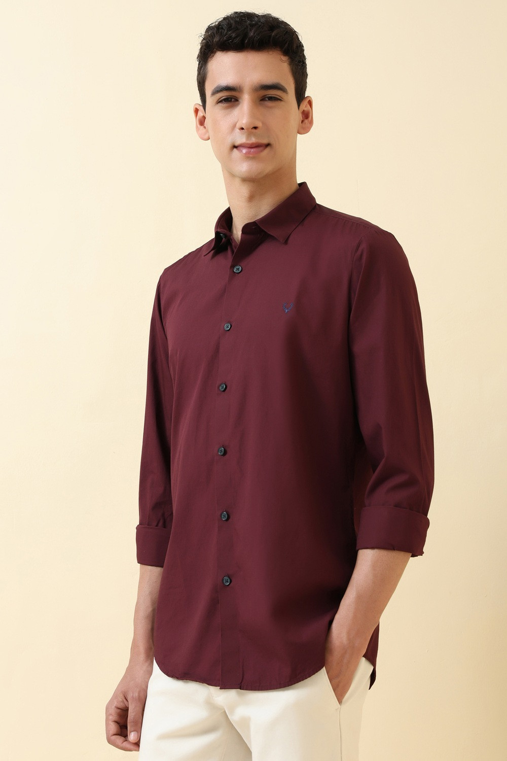 Image of Allen Solly Men Solid Casual Maroon Shirt
