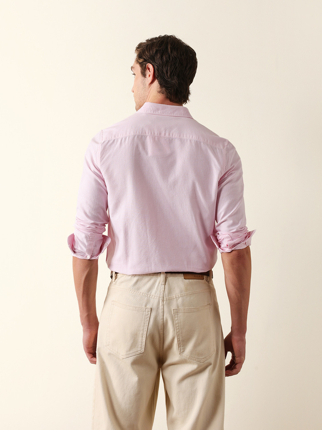 Image of THE BEAR HOUSE Men Striped Casual Pink Shirt