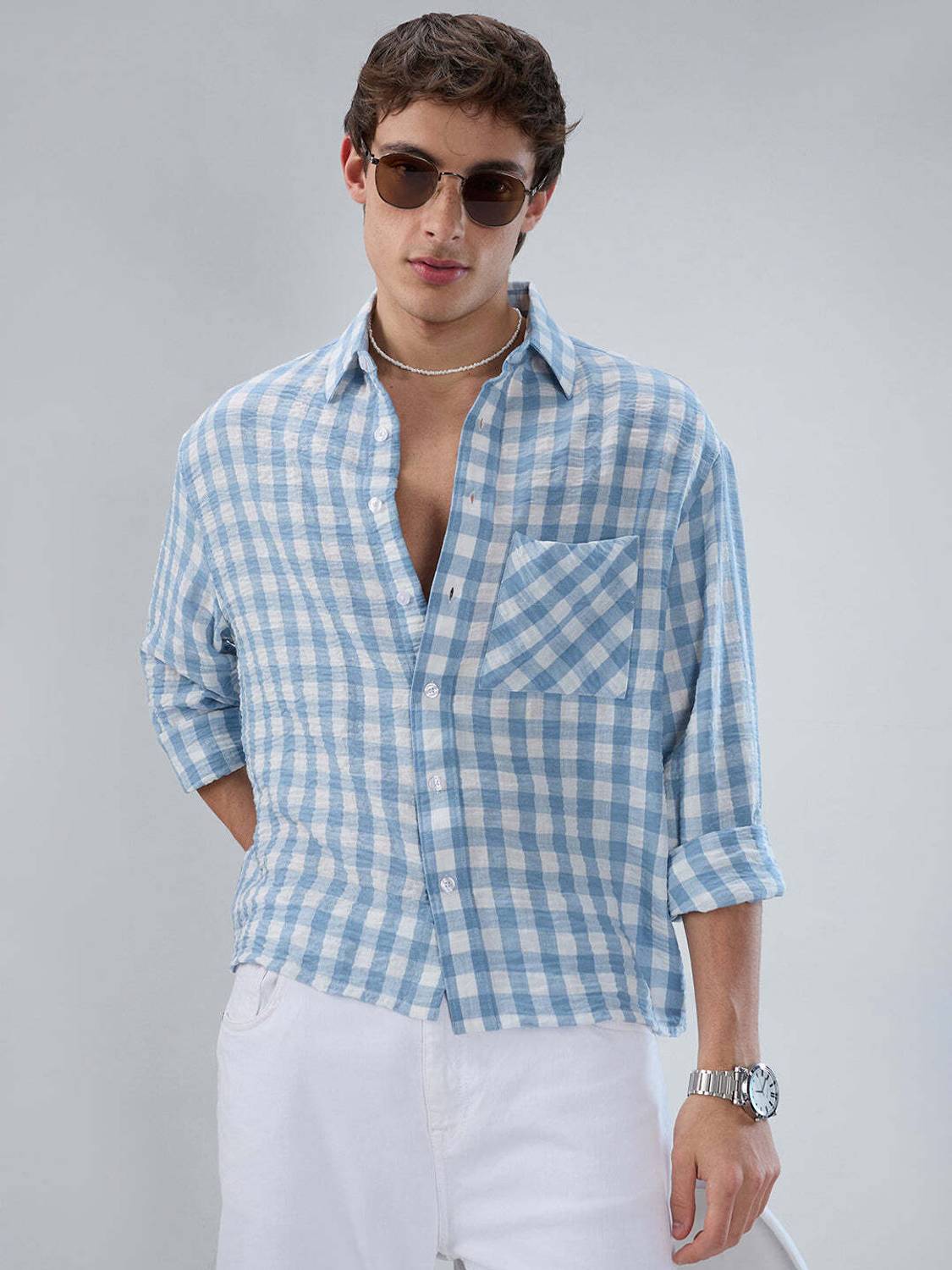 VASTRADO Men Blue Checkered Shirt - Image 3