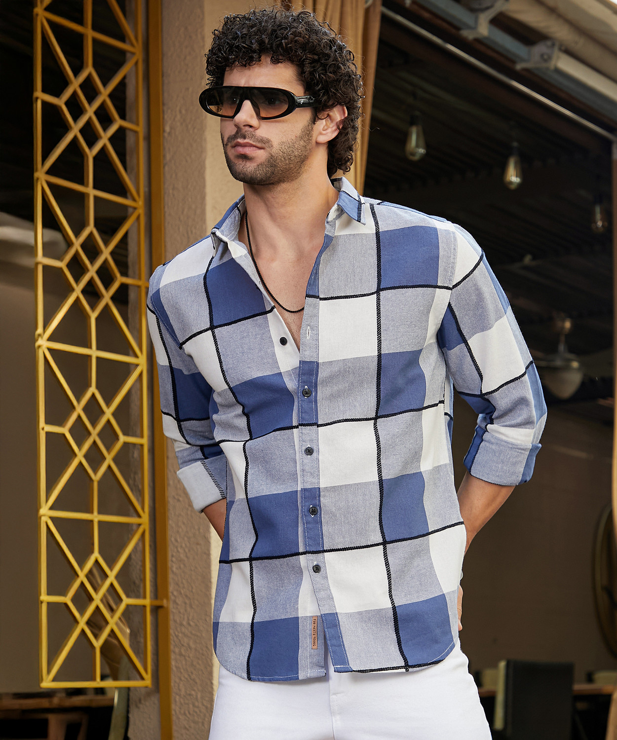 Image of CAHOOT Men Checkered Casual Blue Shirt