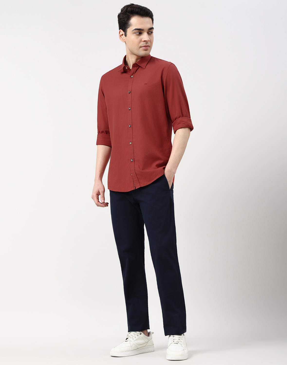 Image of PETER ENGLAND Men Solid Casual Red Shirt