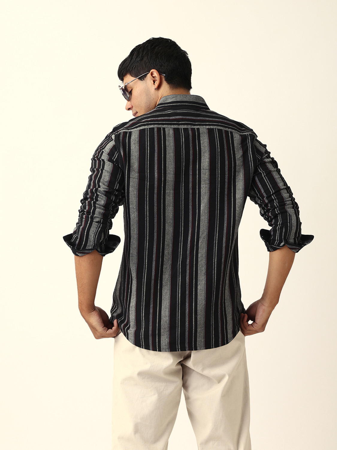 Image of THE BEAR HOUSE Men Striped Casual Black Shirt