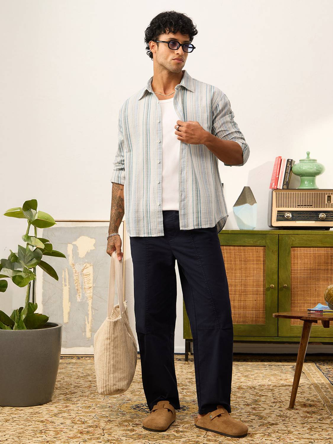 The Souled Store Men Striped Casual White Shirt - Image 3