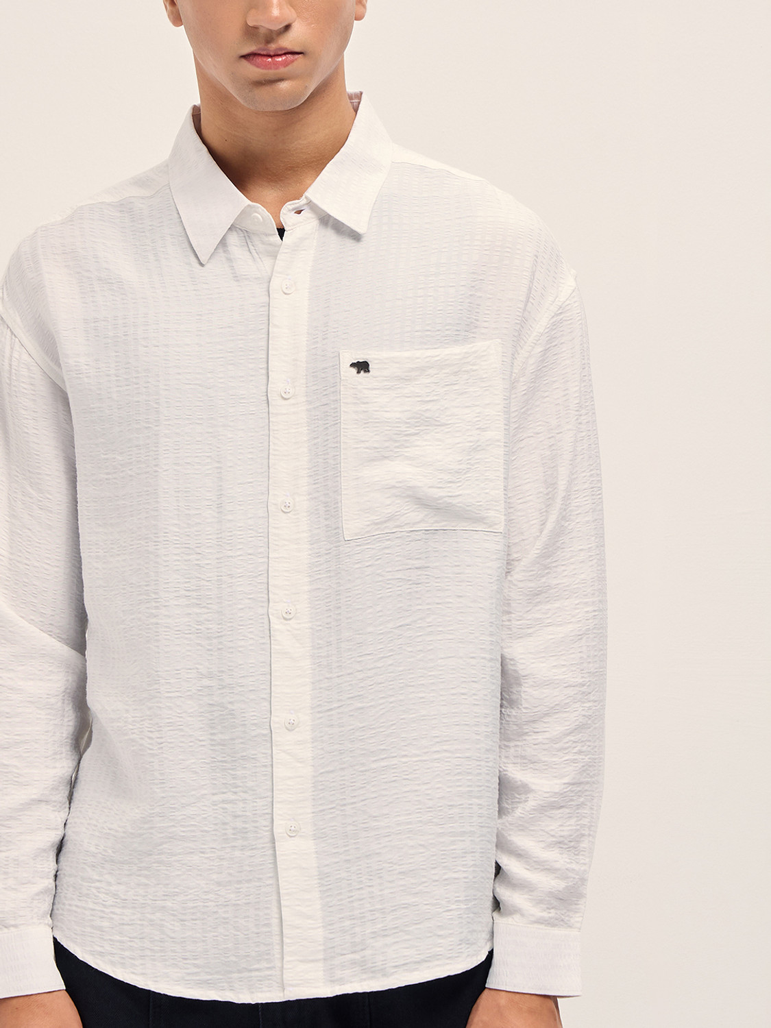 Image of THE BEAR HOUSE Men Self Design Casual White Shirt