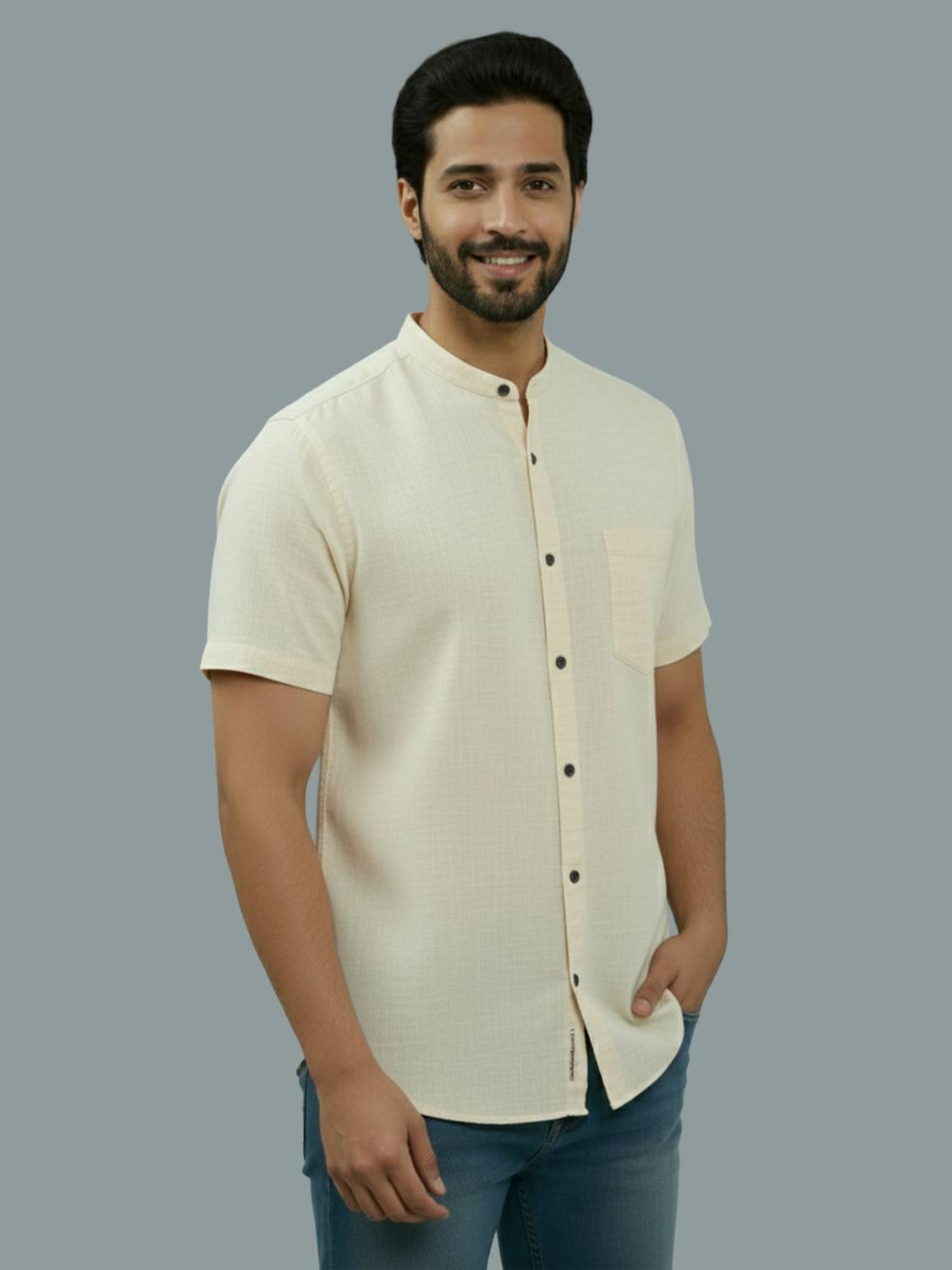 BHUVIKOO Men Solid Casual Beige Shirt