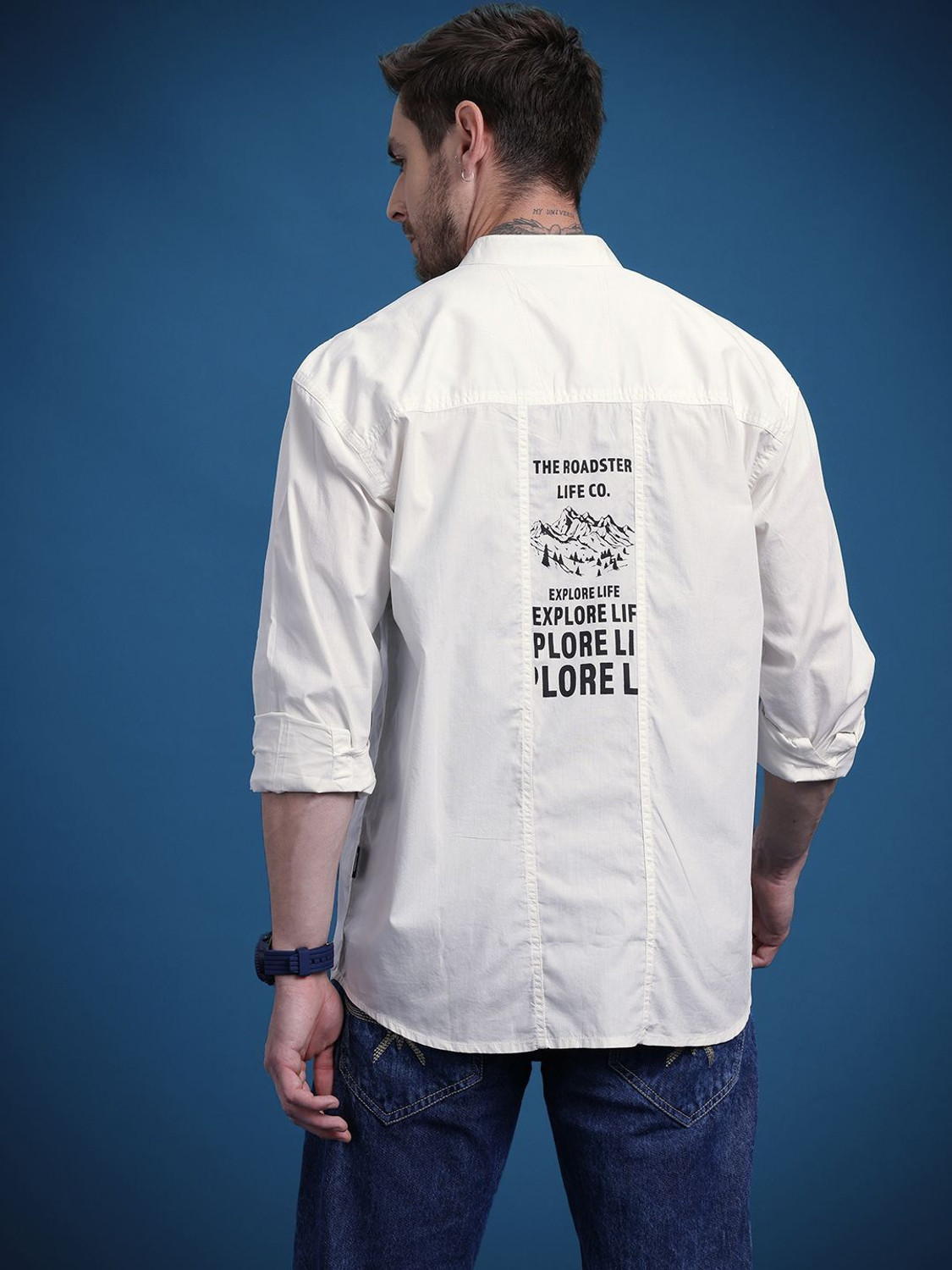 Image of Roadster Men Printed Casual White Shirt