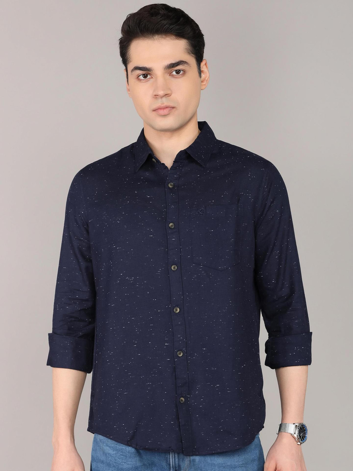 Image of WROGN Men Solid Casual Blue Shirt
