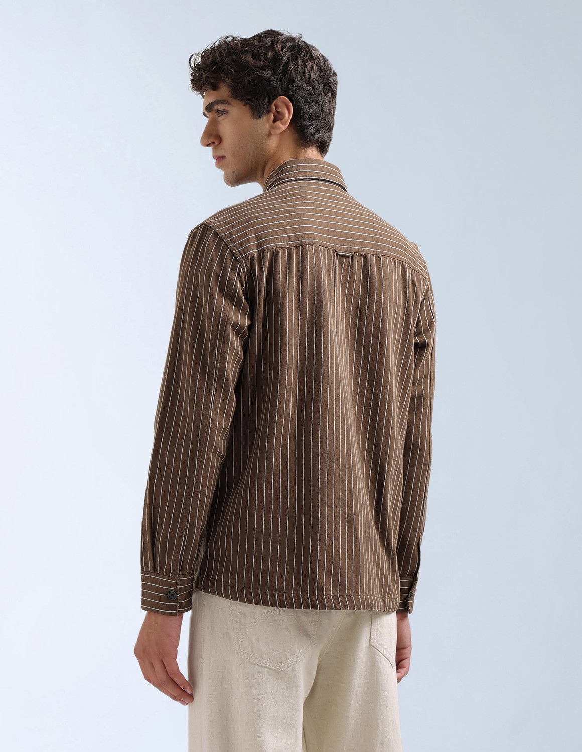 Image of FLYING MACHINE Men Striped Casual Brown Shirt