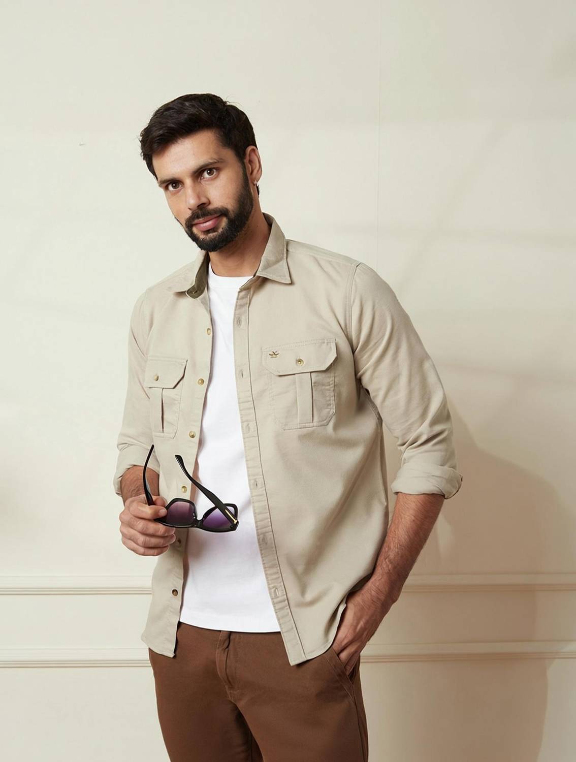 WROGN Men Beige Casual Shirt - Image 1