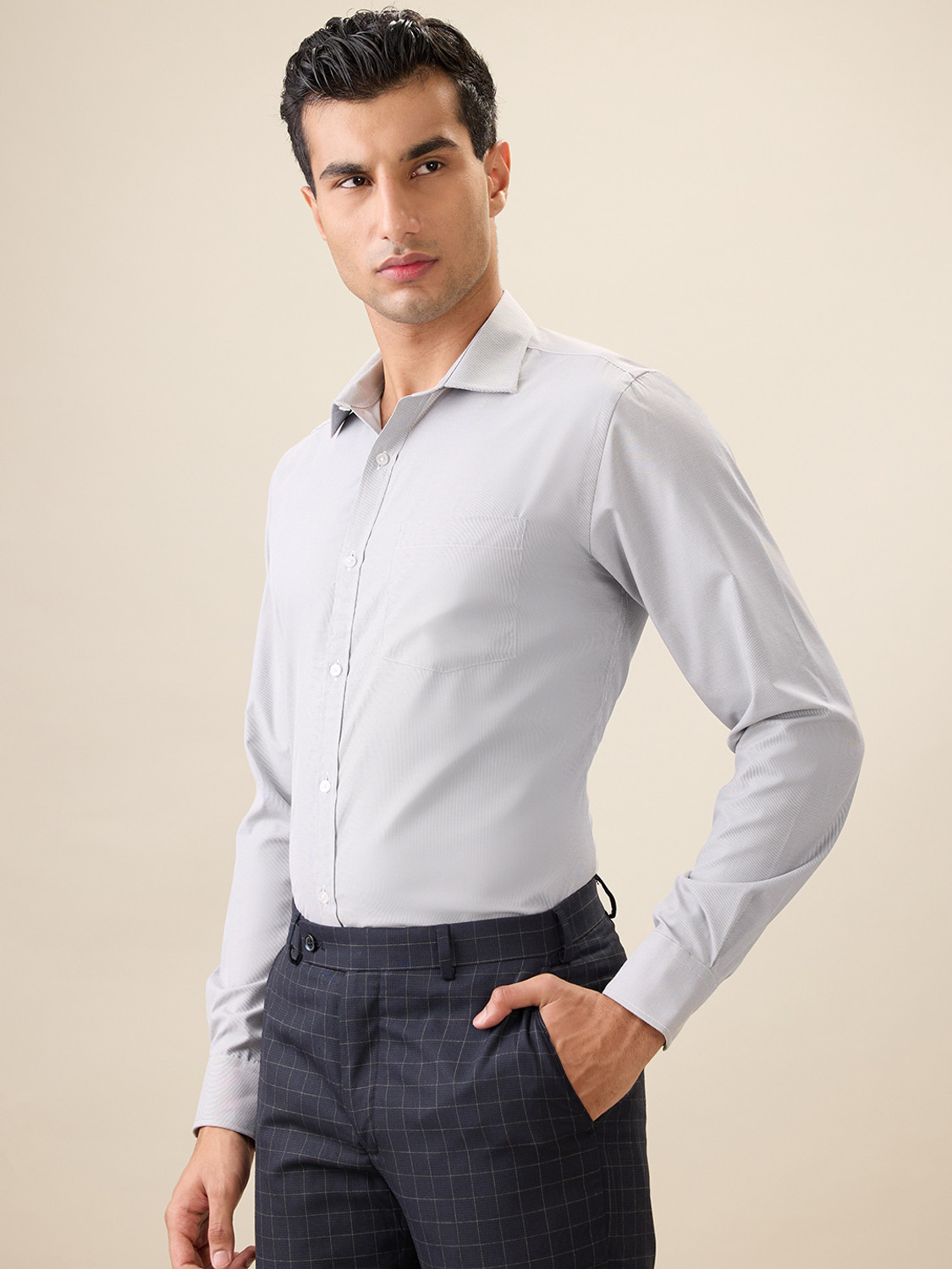 Image of PARK AVENUE Men Self Design Formal Grey Shirt