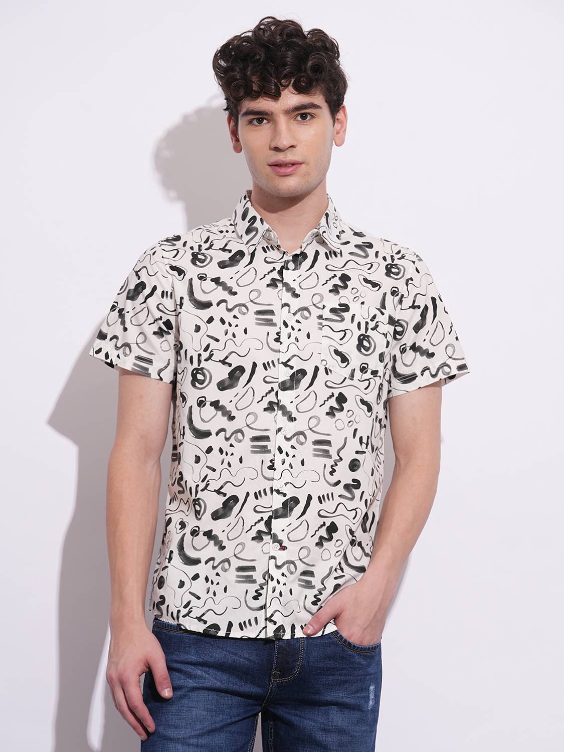 BEING HUMAN Men Printed Casual White Shirt