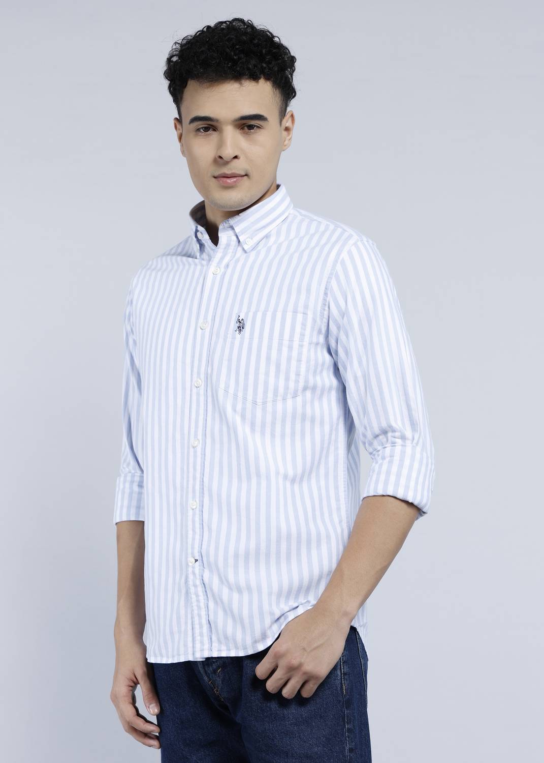 U.S. POLO ASSN. Men Solid Blue Shirt - Image 3
