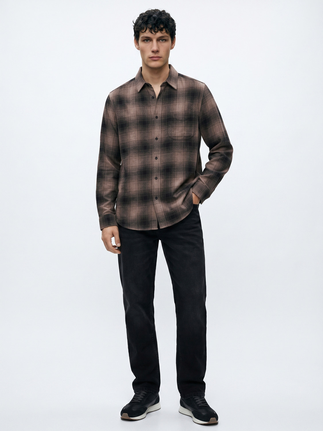 Image of THE BEAR HOUSE Men Checkered Casual Brown Shirt