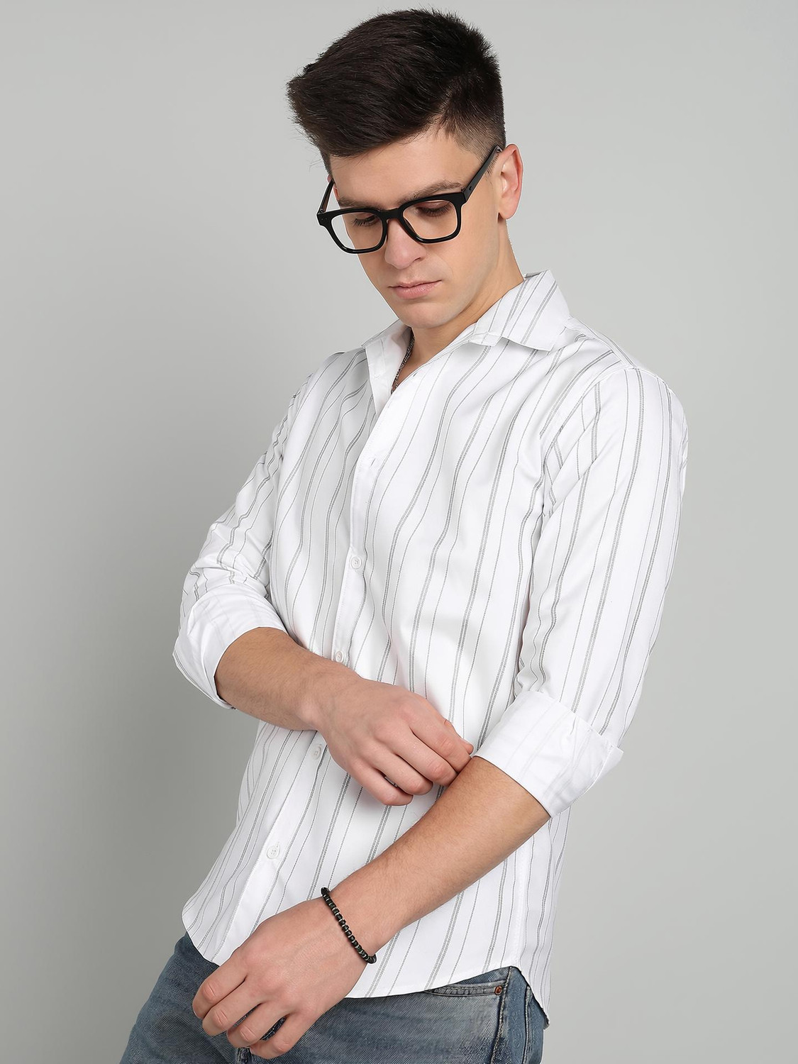 RODEIZ Men Striped Casual White Shirt