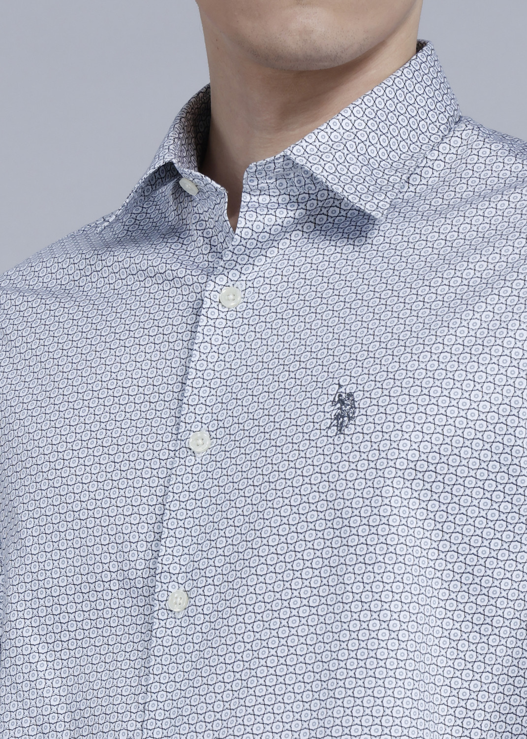Image of U.S. POLO ASSN. Men Slim Fit Printed Cut Away Collar Casual Shirt