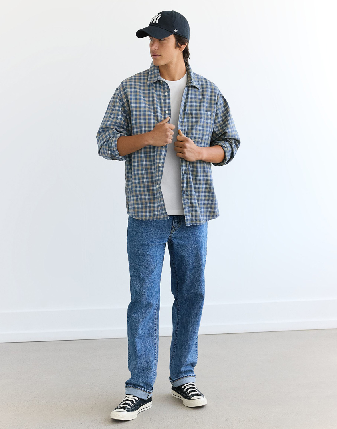 Image of American Eagle Men Checkered Casual Blue Shirt