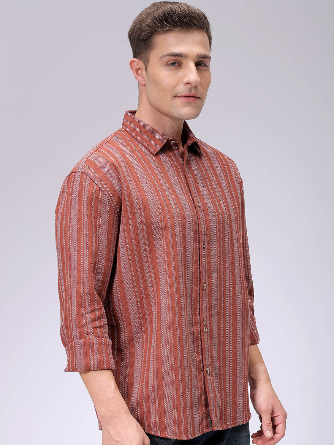 Image of The Indian Garage Co. Men Striped Casual Brown Shirt