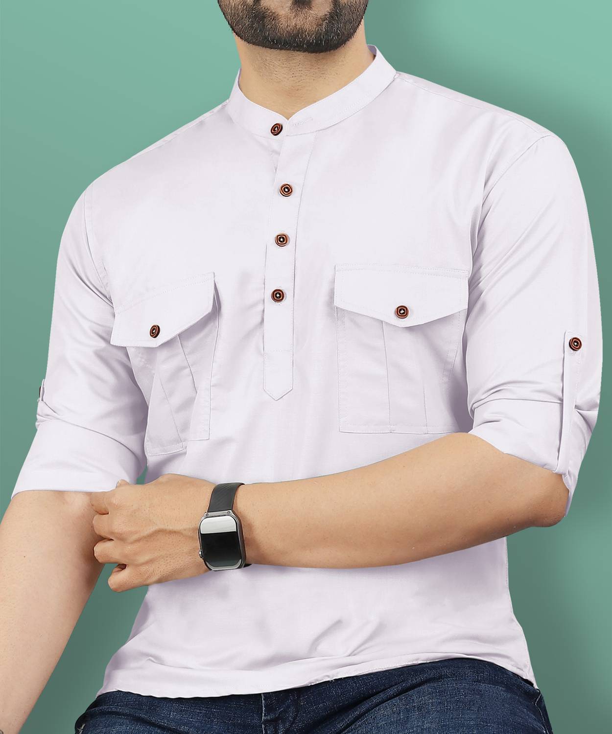 VeBNoR Men Regular Fit Solid Mandarin Collar Casual Shirt