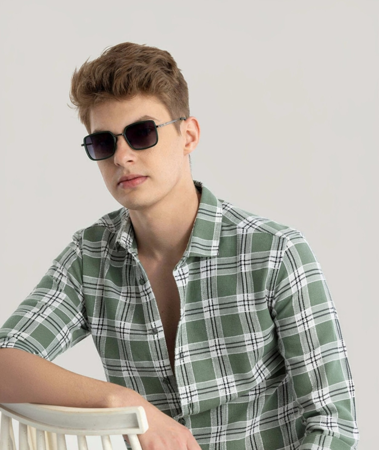 Image of METRONAUT Men Checkered Casual Green Shirt