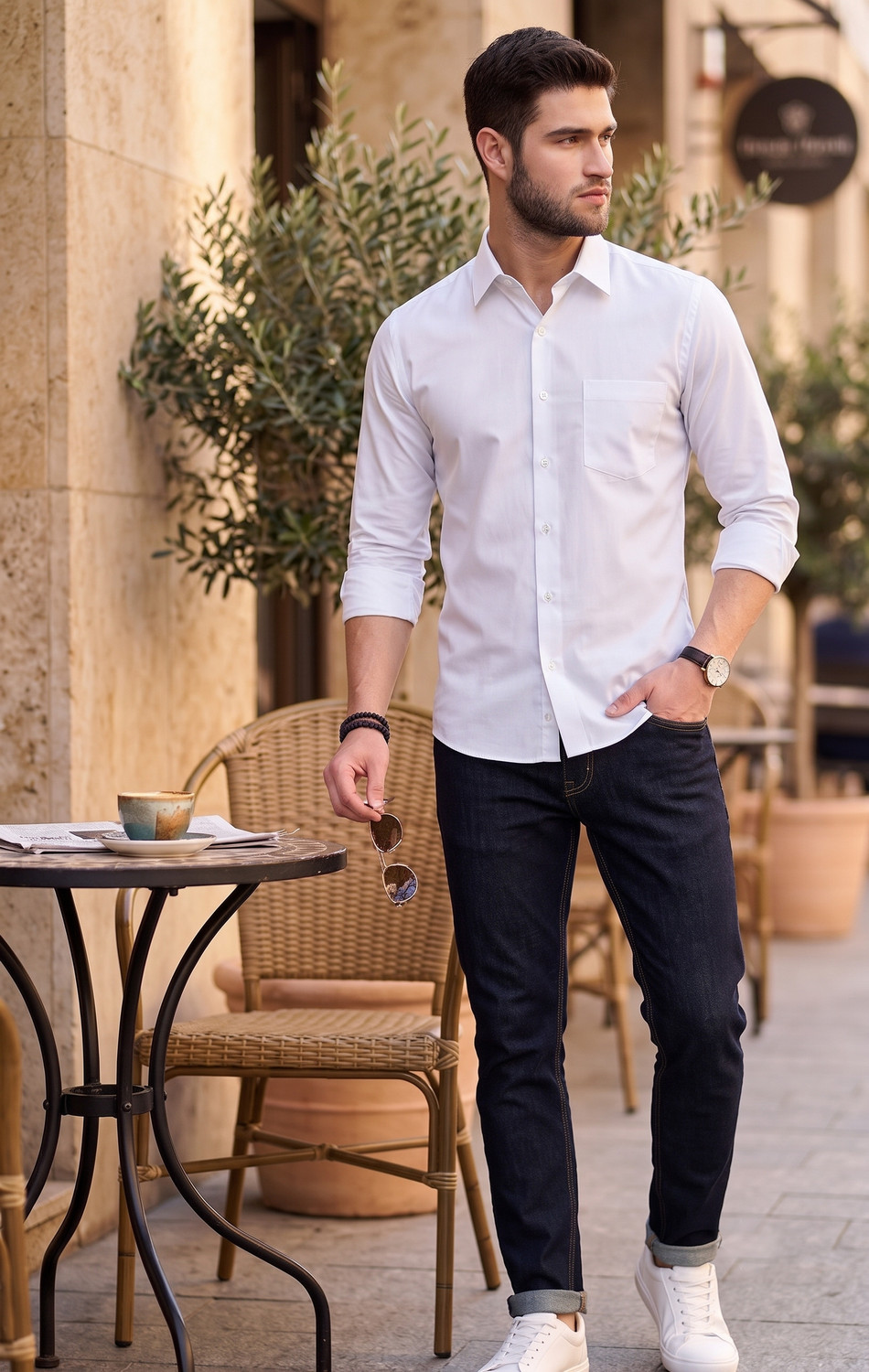 Image of Roadster Men Solid Casual White Shirt