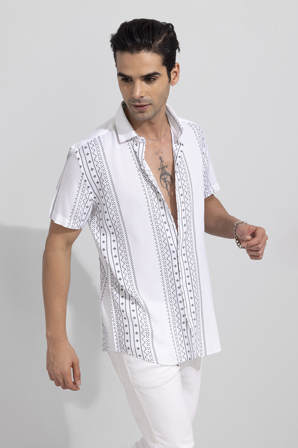 Image of Snitch Men Printed Casual White Shirt