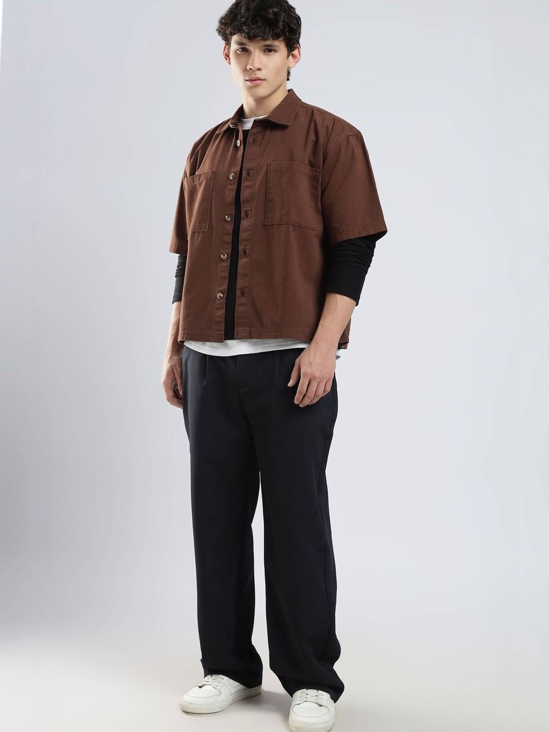 HERE&NOW Men Solid Casual Brown Shirt - Image 2
