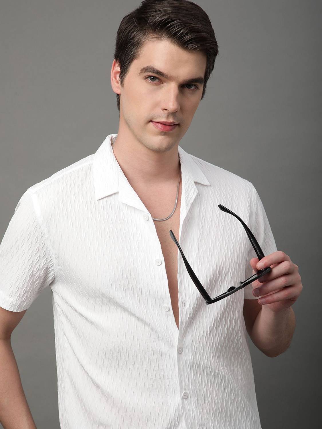 Voroxy Men Self Design Casual White Shirt - Buy Voroxy Men Self