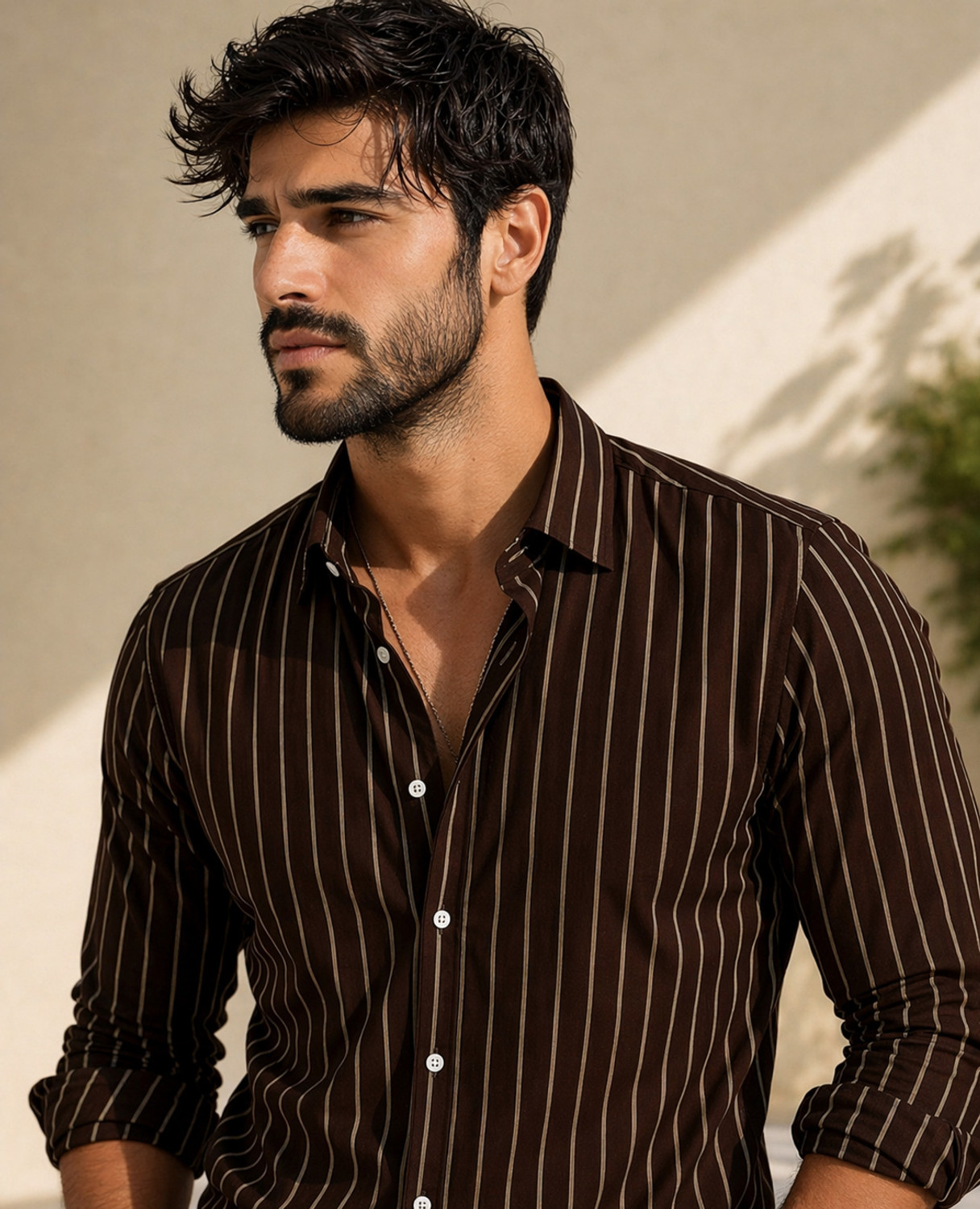 Image of METRONAUT Men Striped Casual Brown Shirt