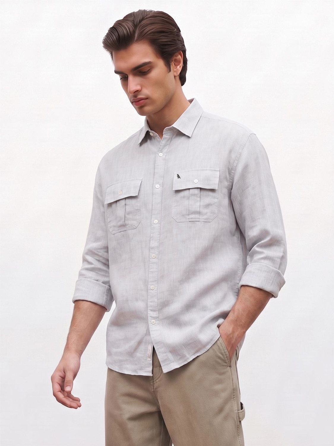 Image of Mr Bowerbird Men Regular Fit Solid Spread Collar Casual Shirt