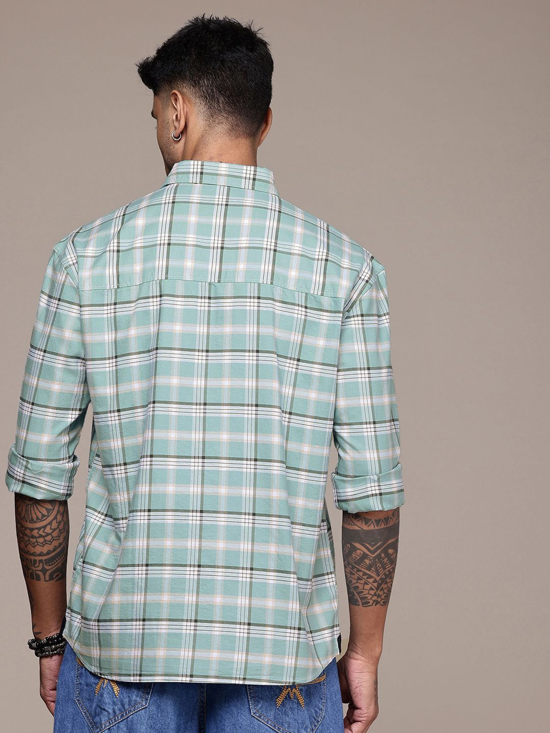 Image of Roadster Men Checkered Casual Blue Shirt