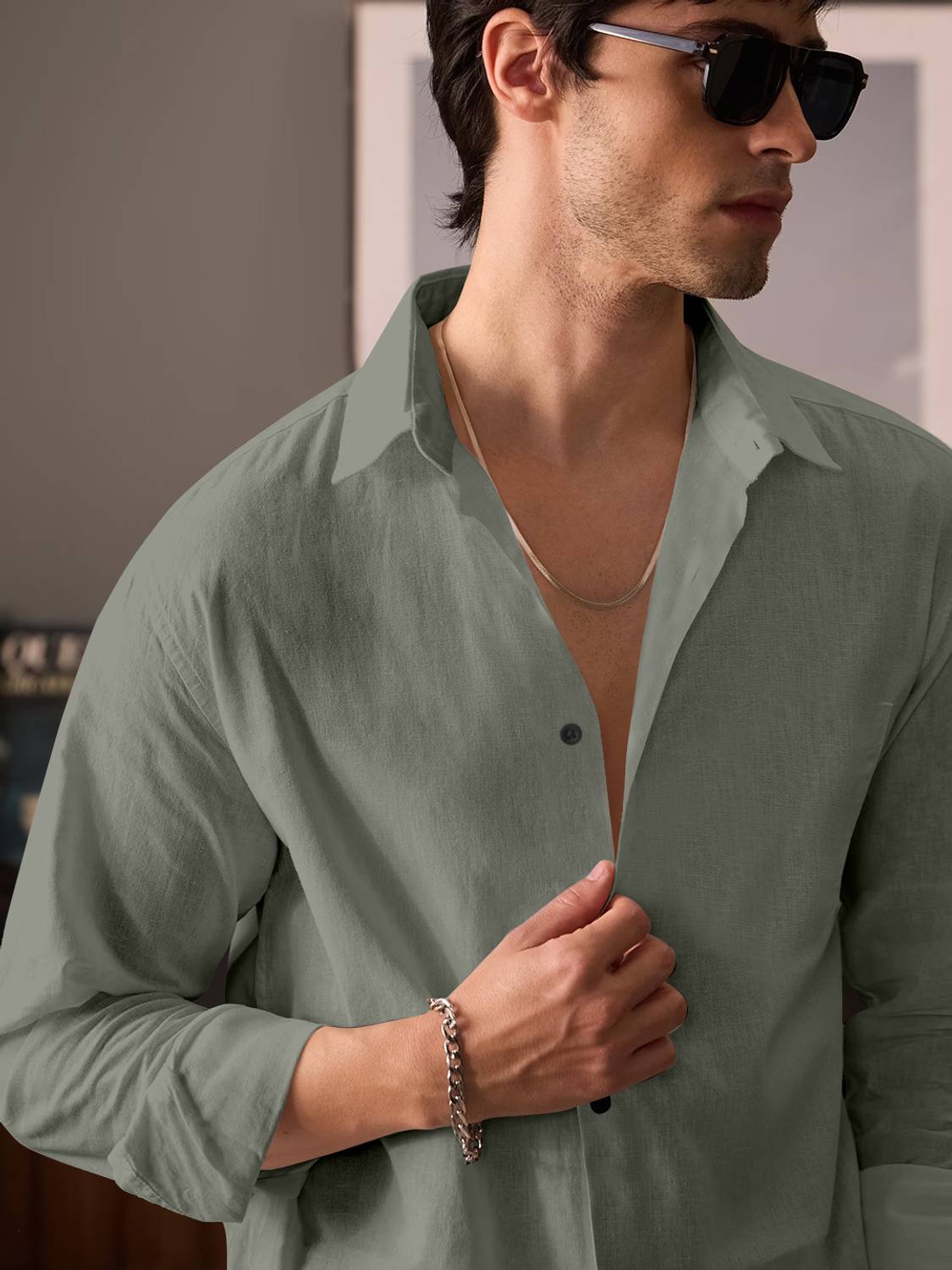 Never9 Men Solid Casual Green Shirt - Image 3