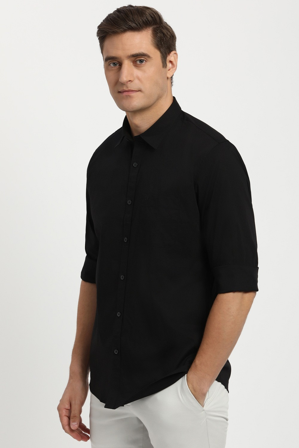Image of PETER ENGLAND Men Solid Casual Black Shirt