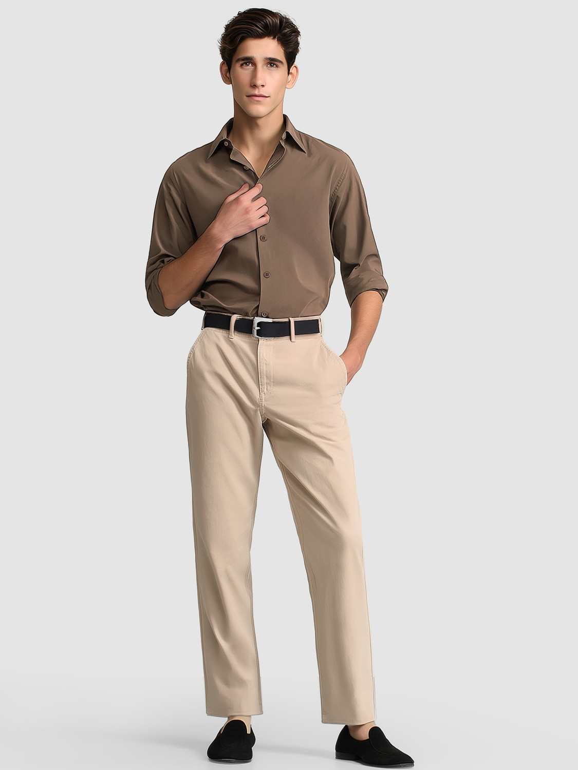 Image of BEYOUNG Men Solid Formal Brown Shirt