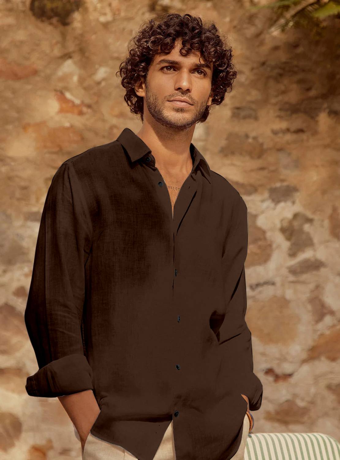 Ladytone Men Solid Casual Brown Shirt